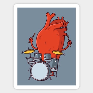 Heart Beats // Funny Cartoon Heart Drummer Magnet